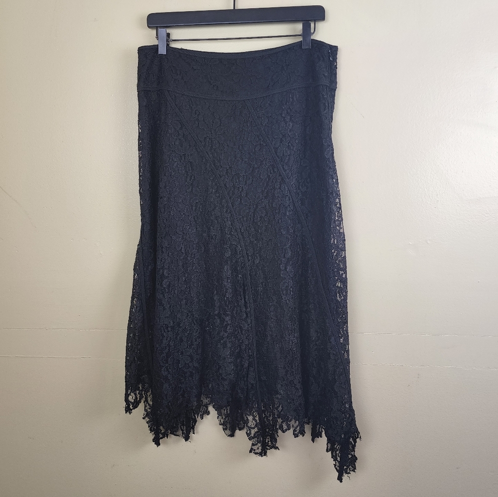 Cache Vintage 2000s Black Lace Lined Witchy Fall Staple Skirt Size 10
